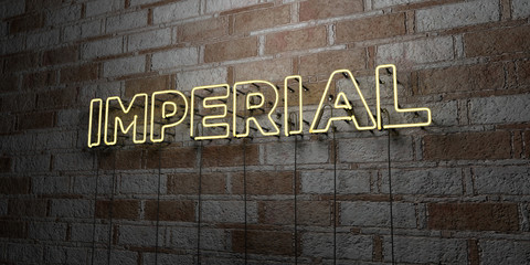 IMPERIAL - Glowing Neon Sign on stonework wall - 3D rendered royalty free stock illustration.  Can be used for online banner ads and direct mailers..