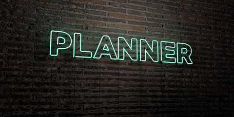 PLANNER -Realistic Neon Sign on Brick Wall background - 3D rendered royalty free stock image. Can be used for online banner ads and direct mailers..