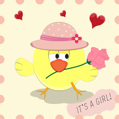 Happy chicken in hat cute cartoon.T-shirt, baby shower, greeting card design.