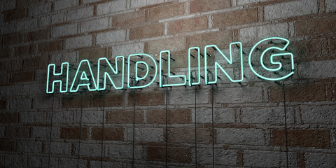 HANDLING - Glowing Neon Sign on stonework wall - 3D rendered royalty free stock illustration.  Can be used for online banner ads and direct mailers..