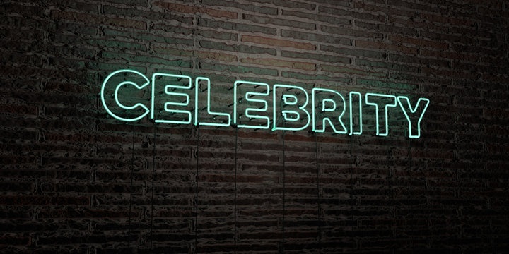 CELEBRITY -Realistic Neon Sign on Brick Wall background - 3D rendered royalty free stock image. Can be used for online banner ads and direct mailers..