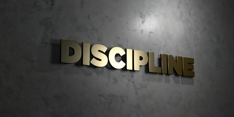Discipline - Gold text on black background - 3D rendered royalty free stock picture. This image can be used for an online website banner ad or a print postcard.