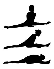 Woman makes yoga exercise. Vector silhouette. Vector images set (collection)