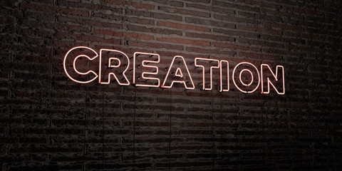CREATION -Realistic Neon Sign on Brick Wall background - 3D rendered royalty free stock image. Can be used for online banner ads and direct mailers..