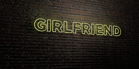 GIRLFRIEND -Realistic Neon Sign on Brick Wall background - 3D rendered royalty free stock image. Can be used for online banner ads and direct mailers..