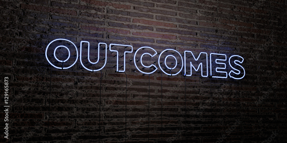 Fototapete outcomes -realistic neon sign on brick wall background - 3d rendered royalty free stock image. can b