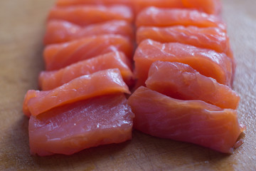 salmon on a wooden board