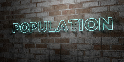 POPULATION - Glowing Neon Sign on stonework wall - 3D rendered royalty free stock illustration.  Can be used for online banner ads and direct mailers..