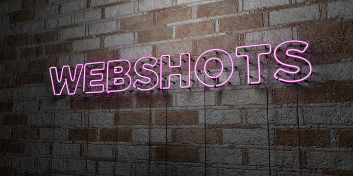 WEBSHOTS - Glowing Neon Sign on stonework wall - 3D rendered royalty free stock illustration.  Can be used for online banner ads and direct mailers..