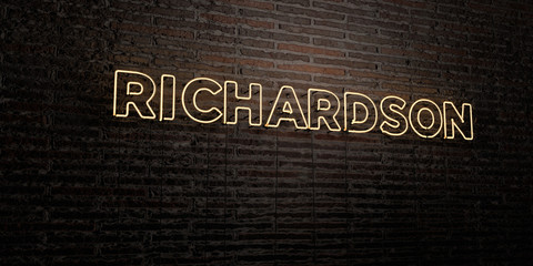 RICHARDSON -Realistic Neon Sign on Brick Wall background - 3D rendered royalty free stock image. Can be used for online banner ads and direct mailers..