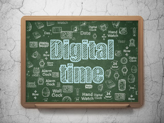 Timeline concept: Digital Time on School board background