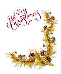 Obraz premium Holidays decoration with text Merry Christmas. Lettering calligraphy