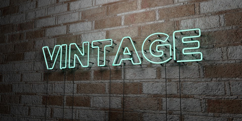 VINTAGE - Glowing Neon Sign on stonework wall - 3D rendered royalty free stock illustration.  Can be used for online banner ads and direct mailers..