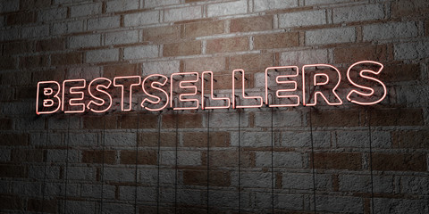 BESTSELLERS - Glowing Neon Sign on stonework wall - 3D rendered royalty free stock illustration.  Can be used for online banner ads and direct mailers..
