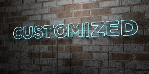 CUSTOMIZED - Glowing Neon Sign on stonework wall - 3D rendered royalty free stock illustration.  Can be used for online banner ads and direct mailers..