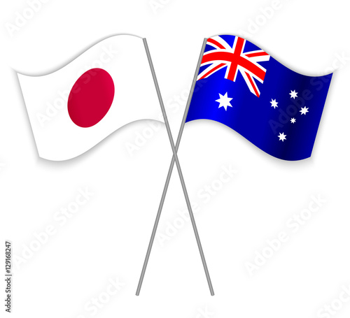 "Japanese and Australian crossed flags. Japan flag combined with