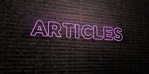 ARTICLES -Realistic Neon Sign on Brick Wall background - 3D rendered royalty free stock image. Can be used for online banner ads and direct mailers..