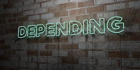 DEPENDING - Glowing Neon Sign on stonework wall - 3D rendered royalty free stock illustration.  Can be used for online banner ads and direct mailers..