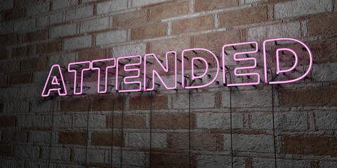 ATTENDED - Glowing Neon Sign on stonework wall - 3D rendered royalty free stock illustration.  Can be used for online banner ads and direct mailers..