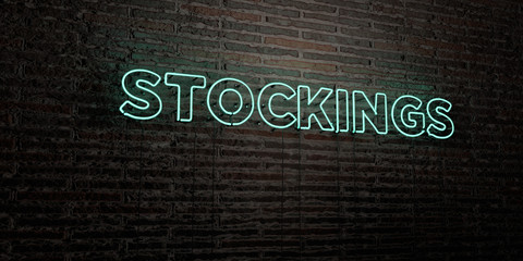 STOCKINGS -Realistic Neon Sign on Brick Wall background - 3D rendered royalty free stock image. Can be used for online banner ads and direct mailers..