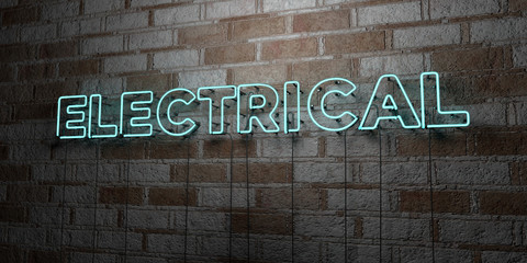 ELECTRICAL - Glowing Neon Sign on stonework wall - 3D rendered royalty free stock illustration.  Can be used for online banner ads and direct mailers..