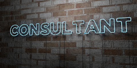 CONSULTANT - Glowing Neon Sign on stonework wall - 3D rendered royalty free stock illustration.  Can be used for online banner ads and direct mailers..