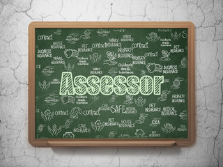 Insurance concept: Assessor on School board background