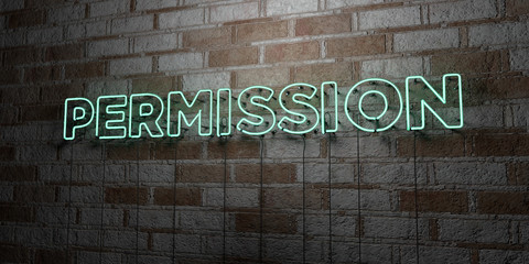 PERMISSION - Glowing Neon Sign on stonework wall - 3D rendered royalty free stock illustration.  Can be used for online banner ads and direct mailers..