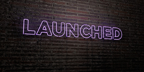 LAUNCHED -Realistic Neon Sign on Brick Wall background - 3D rendered royalty free stock image. Can be used for online banner ads and direct mailers..