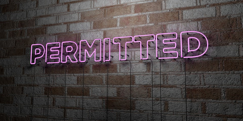 PERMITTED - Glowing Neon Sign on stonework wall - 3D rendered royalty free stock illustration.  Can be used for online banner ads and direct mailers..