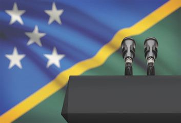Pulpit and two microphones with a national flag on background - Solomon Islands