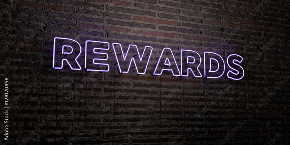 Wall mural rewards -realistic neon sign on brick wall background - 3d rendered royalty free stock image. can be