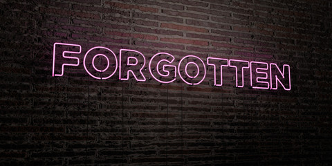 FORGOTTEN -Realistic Neon Sign on Brick Wall background - 3D rendered royalty free stock image. Can be used for online banner ads and direct mailers..