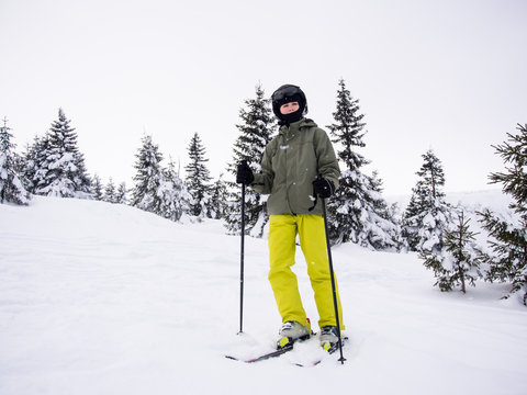 Teenage boy skiing 