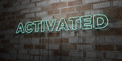ACTIVATED - Glowing Neon Sign on stonework wall - 3D rendered royalty free stock illustration.  Can be used for online banner ads and direct mailers..