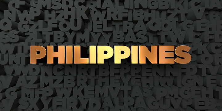 Philippines - Gold text on black background - 3D rendered royalty free stock picture. This image can be used for an online website banner ad or a print postcard.