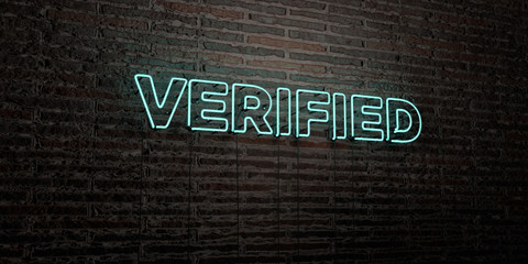 VERIFIED -Realistic Neon Sign on Brick Wall background - 3D rendered royalty free stock image. Can be used for online banner ads and direct mailers..