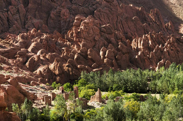 Red rock limestone fingers in Dades Gorgem Morocco, Africa