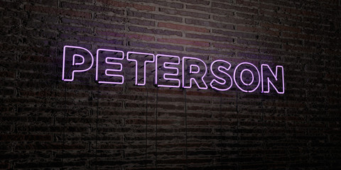 PETERSON -Realistic Neon Sign on Brick Wall background - 3D rendered royalty free stock image. Can be used for online banner ads and direct mailers..