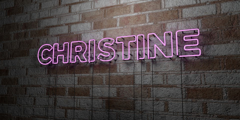 CHRISTINE - Glowing Neon Sign on stonework wall - 3D rendered royalty free stock illustration.  Can be used for online banner ads and direct mailers..