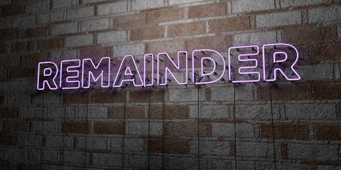 REMAINDER - Glowing Neon Sign on stonework wall - 3D rendered royalty free stock illustration.  Can be used for online banner ads and direct mailers..