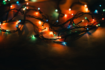 Christmas lights on a black background