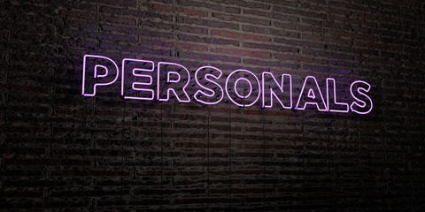 PERSONALS -Realistic Neon Sign on Brick Wall background - 3D rendered royalty free stock image. Can be used for online banner ads and direct mailers..