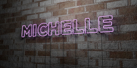 MICHELLE - Glowing Neon Sign on stonework wall - 3D rendered royalty free stock illustration.  Can be used for online banner ads and direct mailers.. - obrazy, fototapety, plakaty