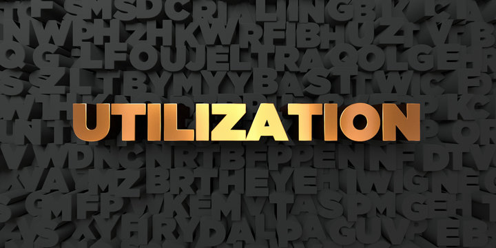 Utilization - Gold text on black background - 3D rendered royalty free stock picture. This image can be used for an online website banner ad or a print postcard.