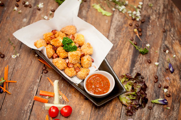 Fried Tofu with bacon,selective focus