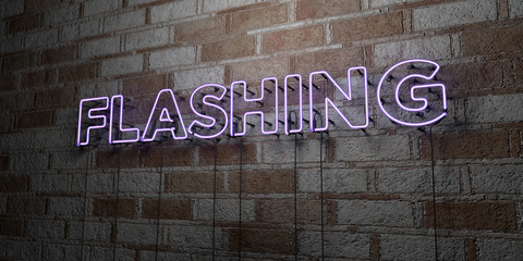 FLASHING - Glowing Neon Sign on stonework wall - 3D rendered royalty free stock illustration.  Can be used for online banner ads and direct mailers..