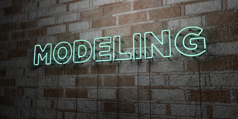 MODELING - Glowing Neon Sign on stonework wall - 3D rendered royalty free stock illustration.  Can be used for online banner ads and direct mailers..