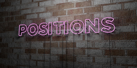 POSITIONS - Glowing Neon Sign on stonework wall - 3D rendered royalty free stock illustration.  Can be used for online banner ads and direct mailers..