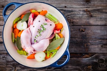 Ingredients for soup broth:  chicken, carrots, celery, onions